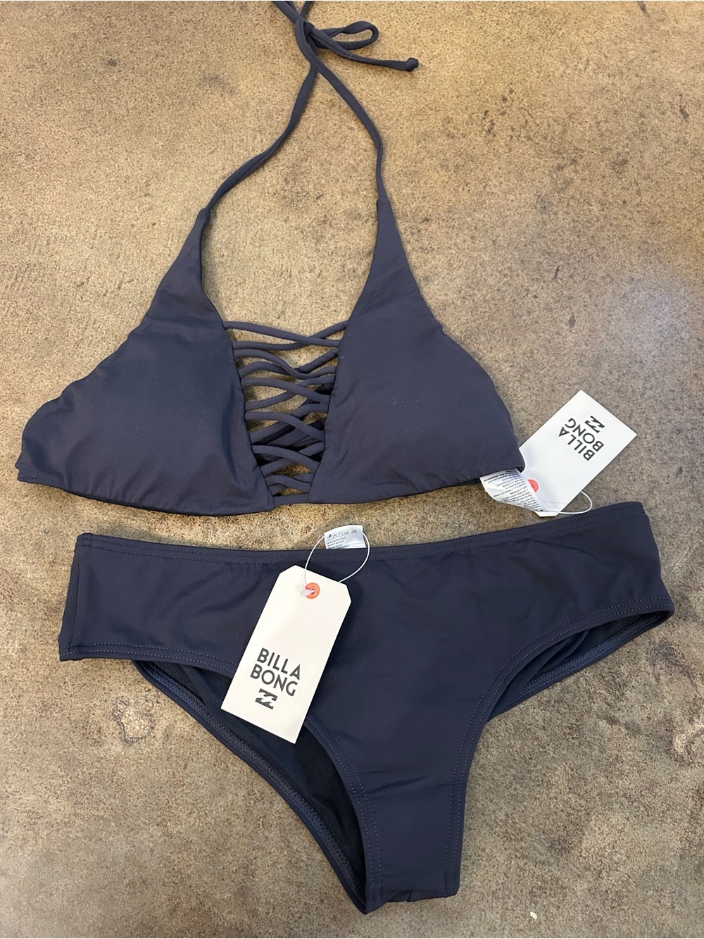 Billabong Navy Lace-Up Halter Bikini Set